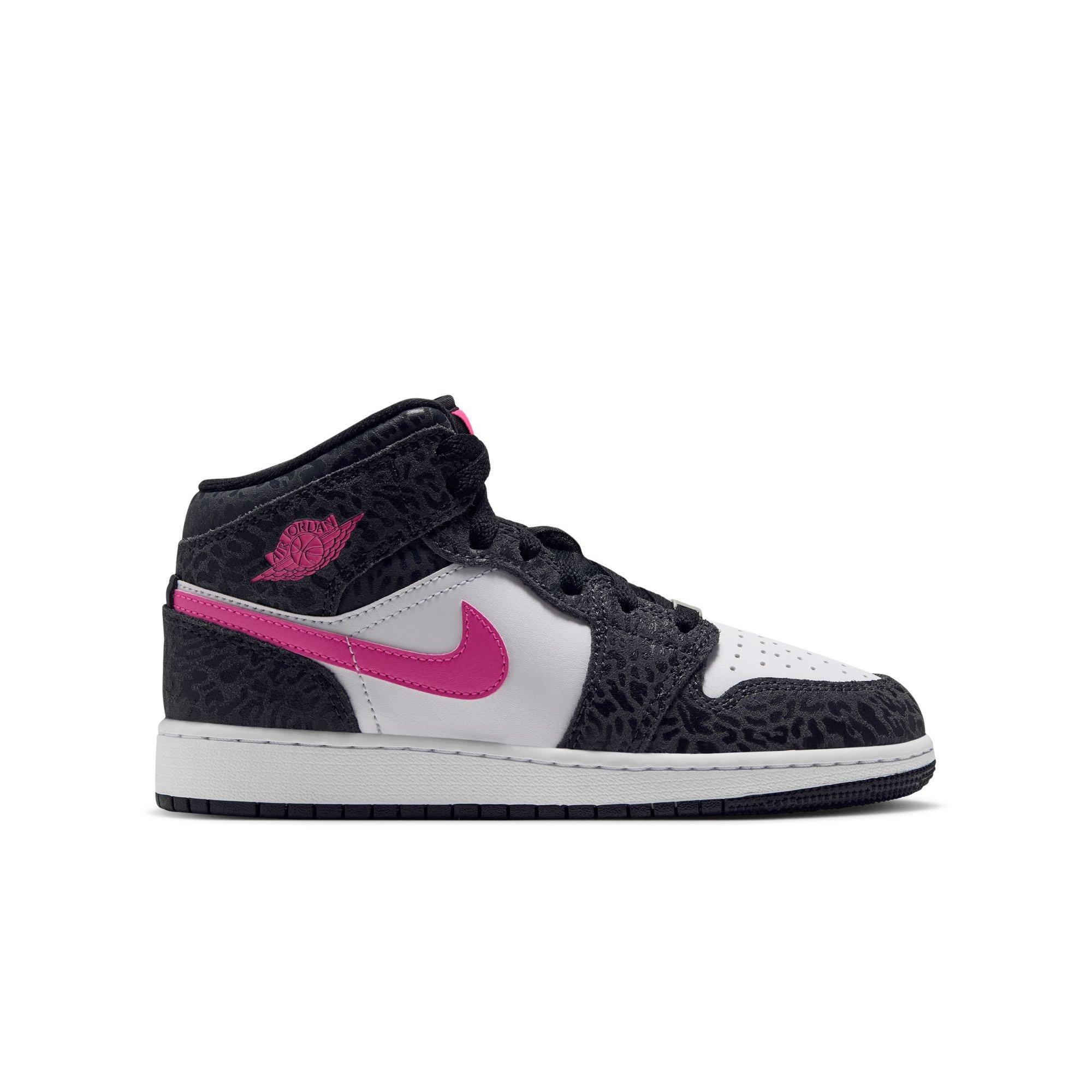 Jordan 1 Mid SE "Black/Laser Fuchsia/Anthracite/White" Grade School Girls' Shoe - BLACK/PINK